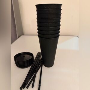 Black Reusable Tumbler Set with Lids and Straws